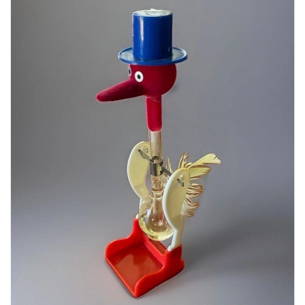RARE Vintage 1960s Toy Lucky Drinking Bird MCM Red White Blue